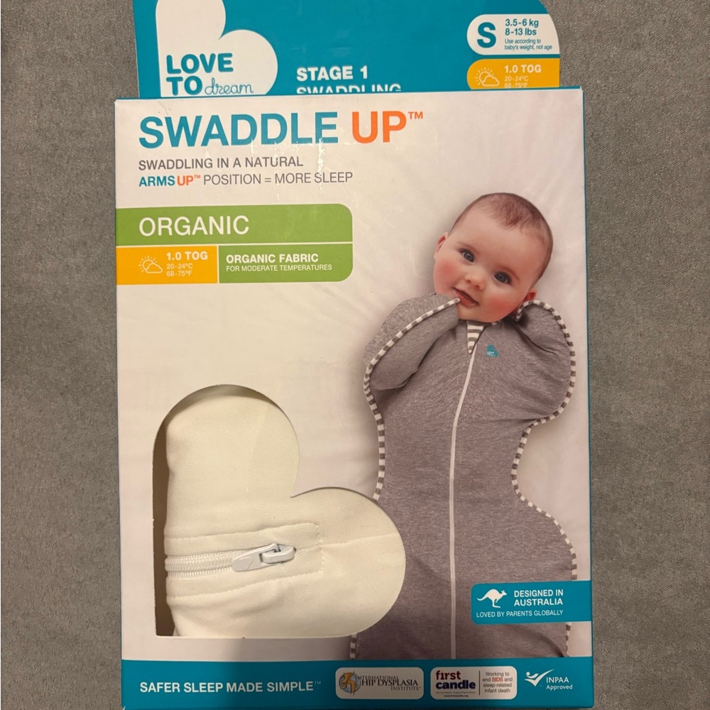 New in box size small organic love to dream swaddle up